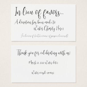 Au lieu de faveurs carte de don pour mariage