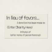 Au lieu de faveurs carte de don pour mariage (Devant)