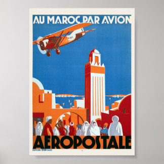 Au Maroc Par Avion Poster vintage 1930