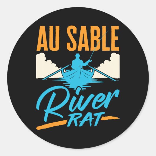 Au Sable River Rat Rafting Canoeing Fishing Boatin Ronde Sticker (Voorkant)
