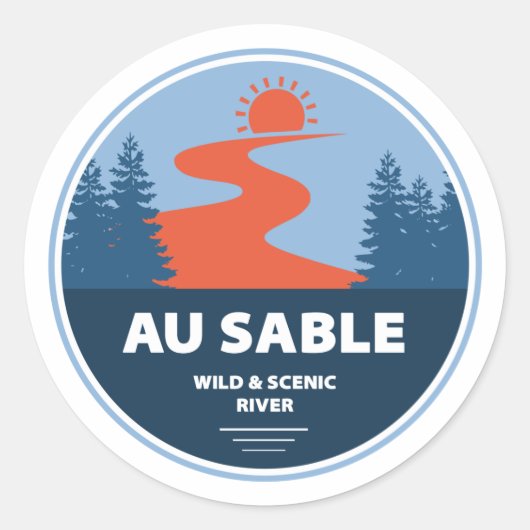 Au Sable Wild and Schilderachtig River Ronde Sticker (Voorkant)
