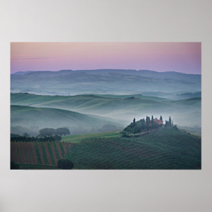 Aube rose sur un poster de paysage de Toscane