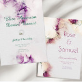Aubergine Alcohol Ink Elegant Wedding Invitation Kaart