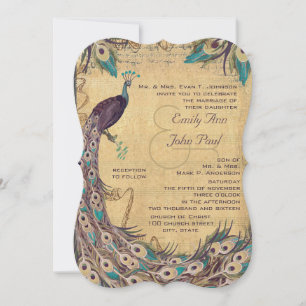 Aubergine Aqua Pauw Vintage 3 Veren Kaart