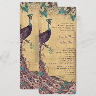 Aubergine Aqua Vintage Pauw Huwelijk Kaart