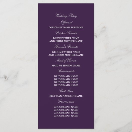 Aubergine Bloemen Waterverf Trouwprogramma's Programma (Achterkant)