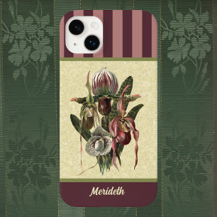 Aubergine Boho Vert Lady Slipper Orchidée avec Nom