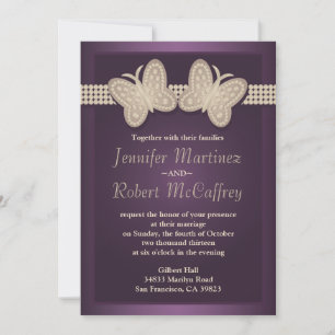 Aubergine Butterfly Wedding Invitations Kaart