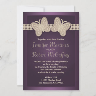 Aubergine Butterfly Wedding Invitations Kaart