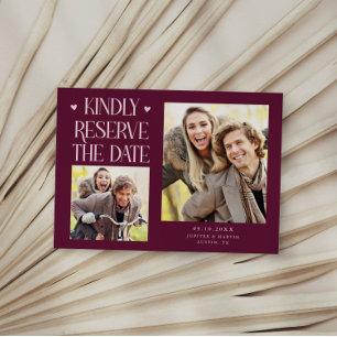 Aubergine Huwelijksfotokaart met 'Gelieve de datum Save The Date