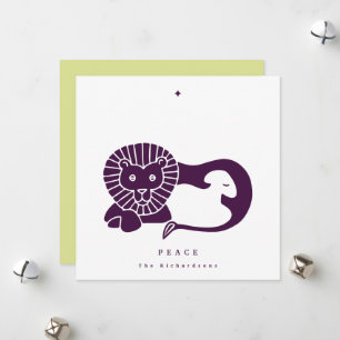 Aubergine Lion and Lamb Flat Holiday Kaart