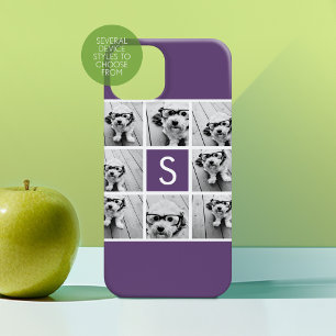 Aubergine Paars en Wit Foto Collage Monogram iPhone 15 Pro Case
