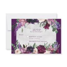 Aubergine Paarse Bloemen Bruiloft RSVP invoegen