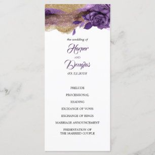 Aubergine Paarse en gouden Glitter Trouwprogramma' Programma