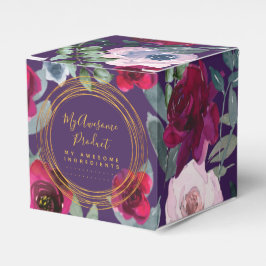 Aubergine Paarse Salie Groene Bloemige Gebrandmerk Bedankdoosjes