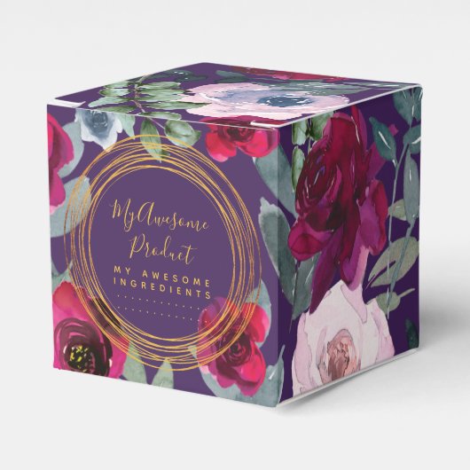 Aubergine Paarse Salie Groene Bloemige Gebrandmerk Bedankdoosjes (Voorkant Zijde)