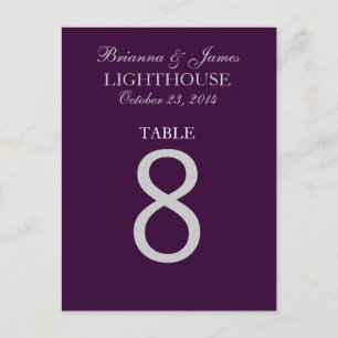 Aubergine Paarse Zilveren Trouwtafel Nummer 8 Kaar Briefkaart