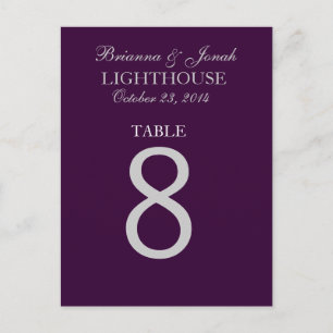 Aubergine Paarse & Zilveren Trouwtafel Nummer Kaar Briefkaart