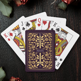 Aubergine Royal Medieval Gold Sword Monogram Pokerkaarten