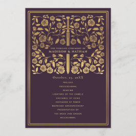 Aubergine Royal Medieval Sword Wedding Program Programma