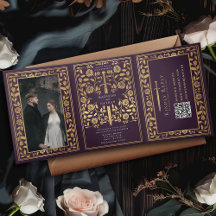 Aubergine Royal Medieval Sword Wedding QR Code