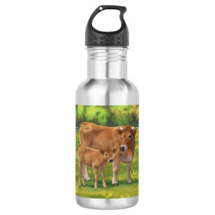 Aubrac-Koe en Cute Calf in lentepastuur Waterfles