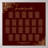Auburn Brown & Gold Lace 22 Table Seating Chart Poster (Voorkant)