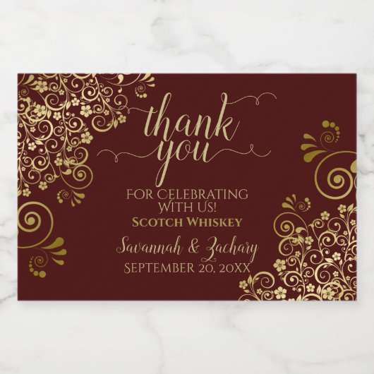 Auburn Brown & Gold Wedding Bedankt Mini Likeurfles Etiket (Enkel label)