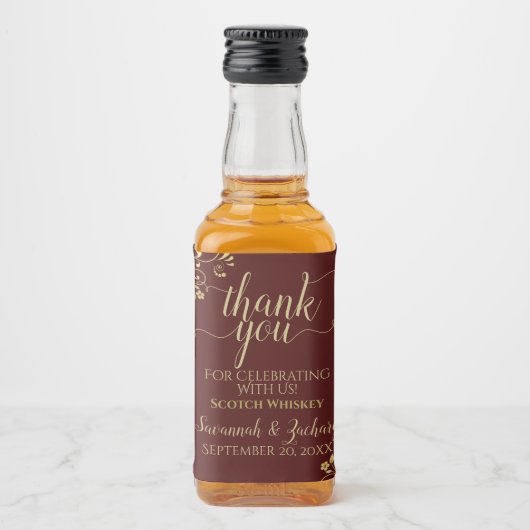 Auburn Brown & Gold Wedding Bedankt Mini Likeurfles Etiket (Voorkant)