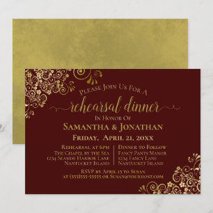 Auburn Brown & Gold Wedding Rehearsal & Dinner Kaart