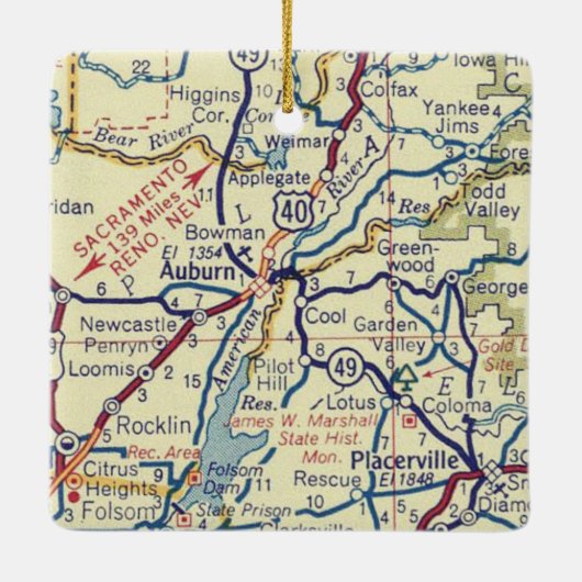Auburn CA  Map Keramisch Ornament (Achterkant)