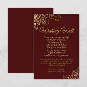 Auburn & Gold Lace Wedding Wishing Well Poem Informatiekaartje