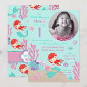 Auburn Mermaid First Birthday Kaart (Voorkant / Achterkant)