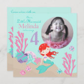 Auburn Mermaid Fourth Birthday Kaart (Voorkant / Achterkant)