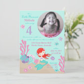 Auburn Mermaid Fourth Birthday Kaart (Staand voorkant)