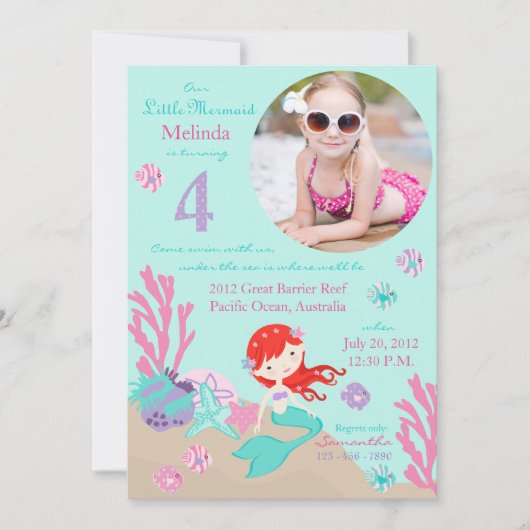 Auburn Mermaid Invitation du quatrième anniversair (Devant)