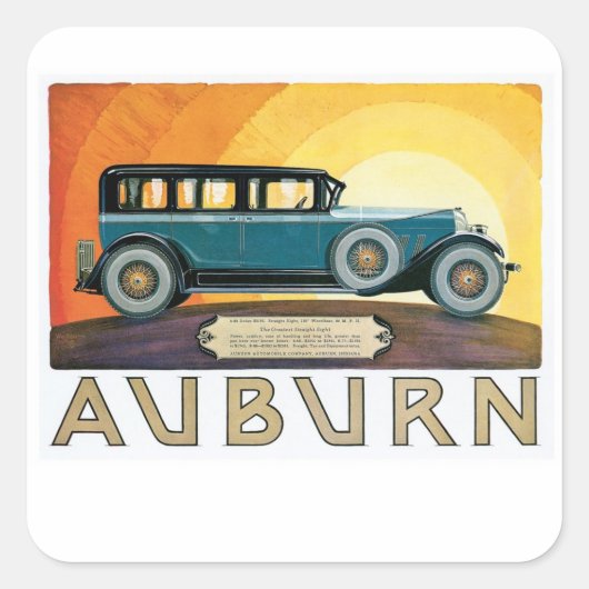  Auburn Motors Sunburst Ad Vierkante Sticker (Voorkant)