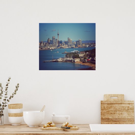 Auckland City CBD over de Waitemata Harbour Poster (Keuken)