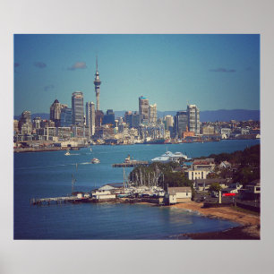 Auckland City CBD over de Waitemata Harbour Poster