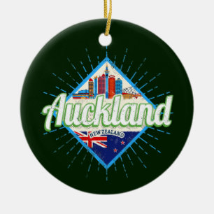Auckland New Zealand retro skyline Keramisch Ornament