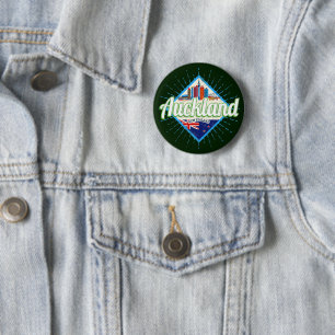 Auckland New Zealand retro skyline Ronde Button 5,7 Cm