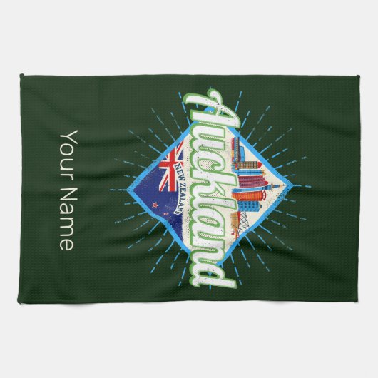 Auckland New Zealand retro skyline  Theedoek (Horizontaal)