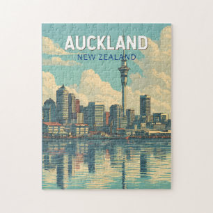 Auckland Nieuw-Zeeland Illustratie Reis Kunst Retr Legpuzzel