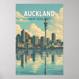 Auckland Nieuw-Zeeland Illustratie Reis Kunst Retr Poster