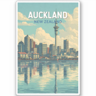 Auckland Nieuw-Zeeland Illustratie Reis Kunst Retr Sticker