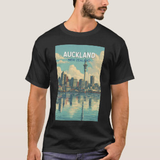 Auckland Nieuw-Zeeland Illustratie Reis Kunst Retr T-shirt