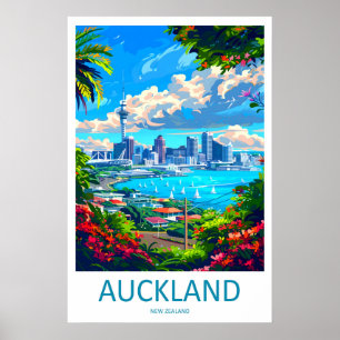Auckland Nieuw-Zeeland Reisposter Vintage Ski Poster