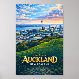 Auckland Nieuw-Zeeland Skyline Illustratie Reizen Poster