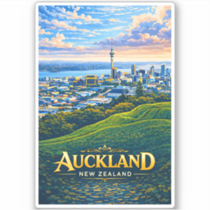 Auckland Nieuw-Zeeland Skyline Illustratie Reizen Sticker