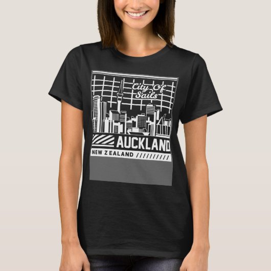 Auckland Nieuw-Zeeland skyline kaart reizen 1 T-shirt (Voorkant)